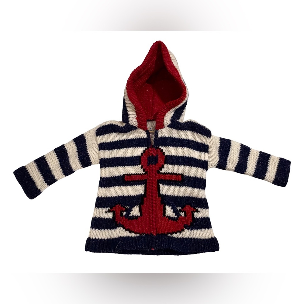 Childs Wool Nautical Anchor Hooded Sweater Jacket Size 2